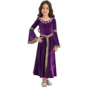 YiZYiF Kids Girls Halloween Medieval Princess Cosplay Costume Renaissance Theme Party Velvet Long Dress Purple 10
